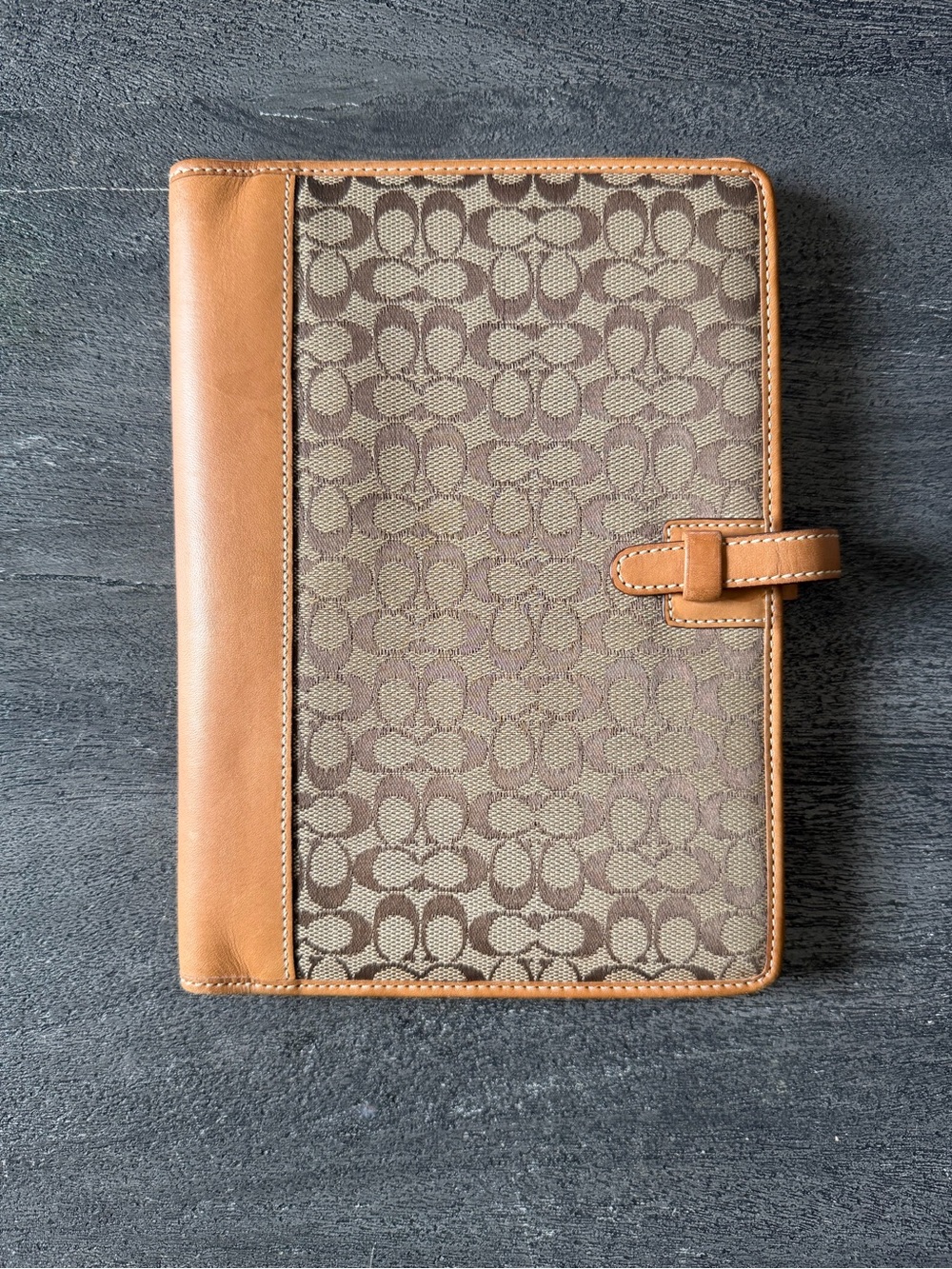 Vintage Coach Brown Signature Canvas Organizer with Tan Leather Trim